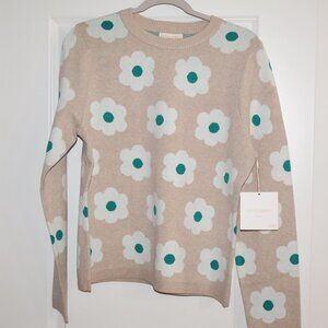 CYNTHIA ROWLEY Double Knit Floral Crew Neck Sweater Large